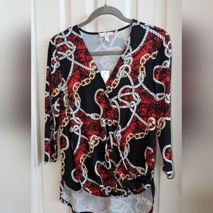 Shavonne Dorsey Chain Rope Print Asymmetrical Blouse NWT